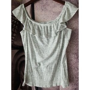 TORRID Women's Sleeveless Ruffled Off Shoulder Ribbed Heather Gray Knit Top sz 1